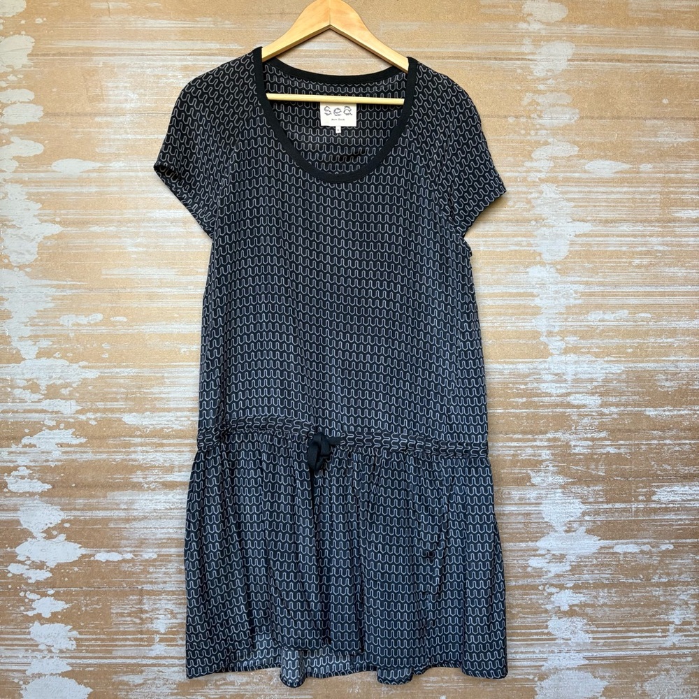 Sea New York 100% Silk Geometric Drop Waist Dress Preppy Classic Boho Womens 8